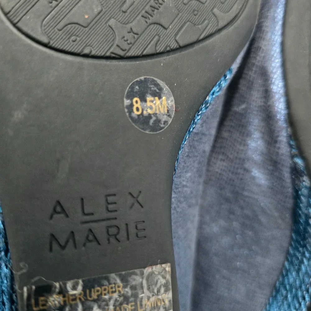 Alex Marie Peep Toe Wedge Flats Embellished Blue‎ Suede Women's Size 8.5M